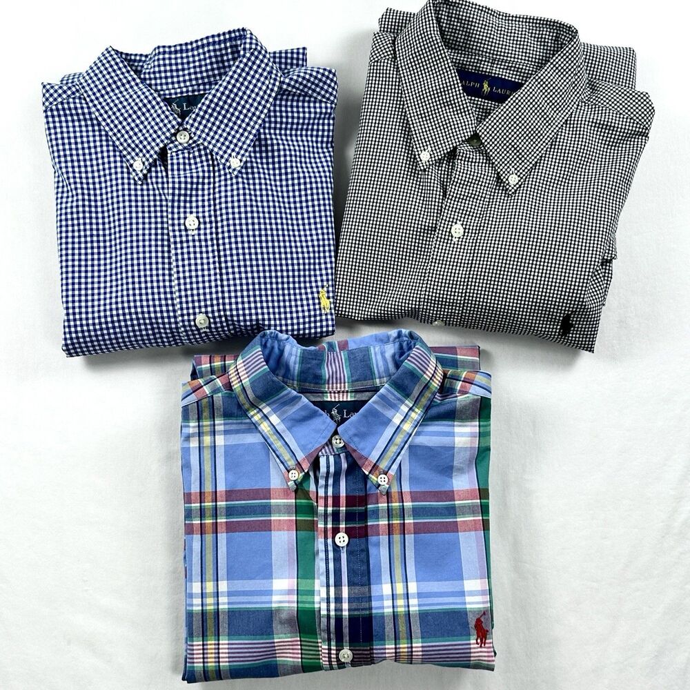 Ralph Lauren Button Down Shirts Mens Medium Cotton Classic Fit Lot of 3